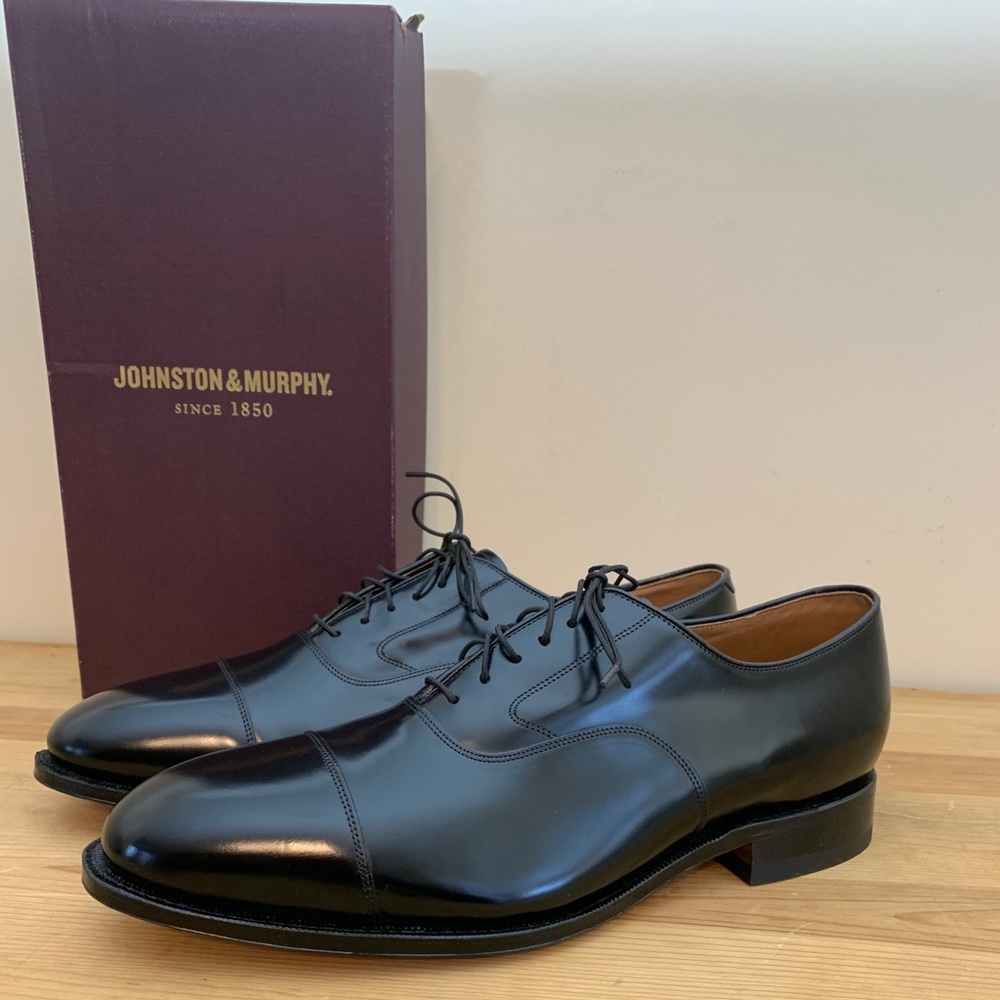 NWT Johnston & Murphy Melton Cap Black Shoes 13